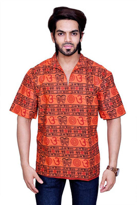 RKC Men Printed Straight Kurta(Orange)