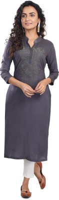 Zedds Women Embroidered, Solid Straight Kurta(Grey)