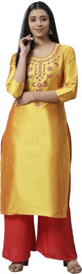 IVES Women Printed Straight Kurta(Yellow)