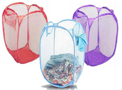 Kitchwish 20 L Light Blue, Red, Purple Laundry Basket(Nylon)