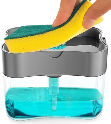 Aadarsh Aadarsh 2 in 1 Soap Dispenser for Dishwasher Liquid Holder , Liquid Dispenser Through Pump with Sponge 400 ml (multicolour) 400 ml Liquid Dispenser(Grey)