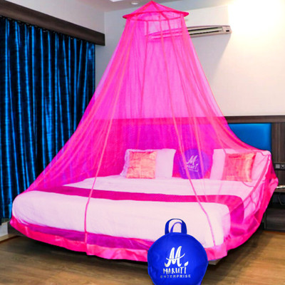Maruti Enterprise Polyester Adults Washable Fancy Polyester Adults Double bed (Round) Mosquito Net Mosquito Net(Fancy Pink, Ceiling Hung)