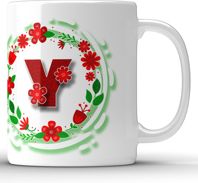Unbounded Company Alphabet Y Floral Pattern White Ceramic Coffee Mug(325 ml)