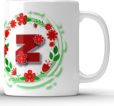 Unbounded Company Alphabet Z Floral Pattern White Ceramic Coffee Mug(325 ml)
