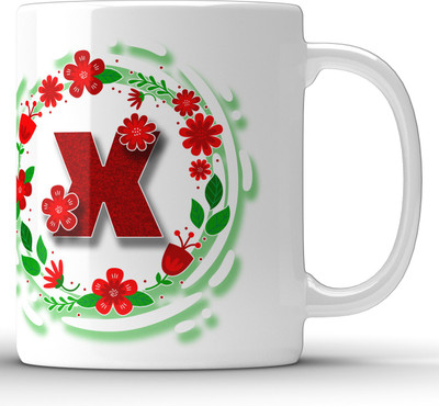 Unbounded Company Alphabet X Floral Pattern White Ceramic Coffee Mug(325 ml)