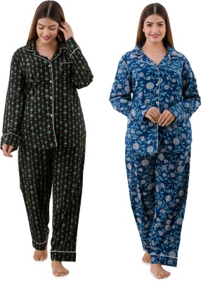 Poopii Women Printed Multicolor Shirt & Pyjama set