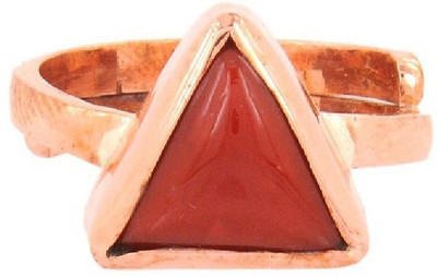 RATAN BAZAAR Coral Ring Original Precious Stone Triangle Moonga Stone Certified and Astrological Purpose for unisex Stone Coral Gold Plated Ring