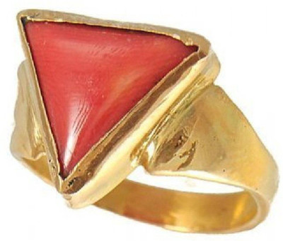 RATAN BAZAAR Moonga Stone Ring Original Triangle Coral Precious stone Unheated & Untreated stone for unisex Stone Coral Gold Plated Ring