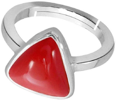 RATAN BAZAAR Moonga Stone Ring Original Triangle Coral Precious stone Unheated & Untreated stone for unisex Stone Coral Silver Plated Ring