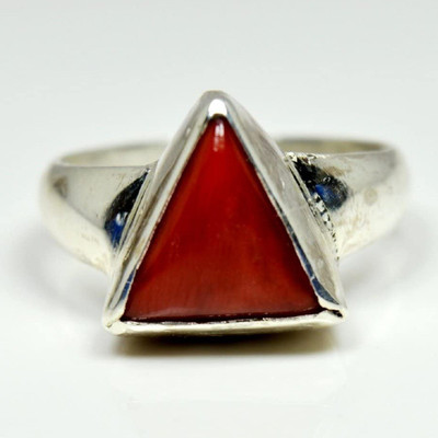 RATAN BAZAAR Stone Coral Silver Plated Ring