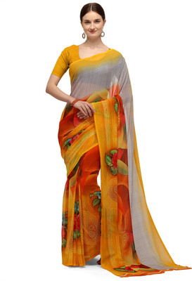 RHEY Printed Bollywood Chiffon Saree(Yellow)