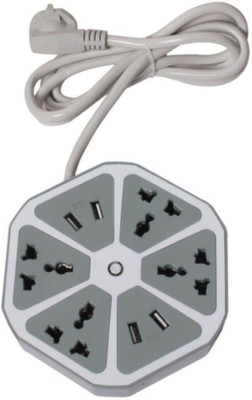 Techfab Hexagon Extension Board 1.8M Cable Multi Switched Socket with 4 USB Ports( 2 Amp Each) and 4 Socket 3 Pin Charging Station for Home & Office 4  Socket Extension Boards(Grey, 1.8 m, With USB Port)
