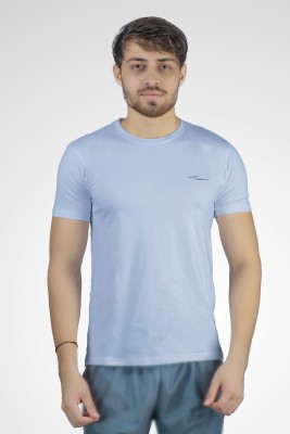 RTANDD Fashion Solid Men Round Neck Light Blue T-Shirt