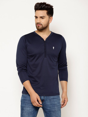 EPPE Solid Men Henley Neck Dark Blue T-Shirt