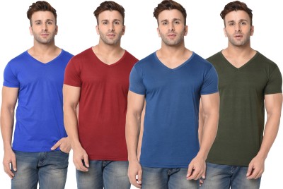 Adorbs Solid Men V Neck Dark Blue, Dark Green, Maroon T-Shirt