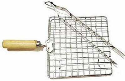 Mohprit Outdoor Cooking Pulka Jali Papad bbq Shelf Roti Roast Stainless Steel Square Shape Tandoors & Grills Cooking Barbecue Pizza Meat Vegetables Chicken Burning With Long Wooden Handle & Chimta 1 kg Roaster Offers & Cashback