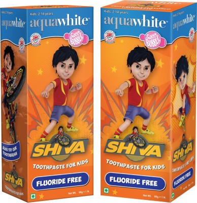 aquawhite Shiva Kids Toothpaste Combo | Bubble Gum Flavor | Fluoride Free Toothpaste(80 g, Pack of 2)