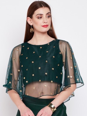 Studio rasa Party Half Sleeve Embroidered Women Green Top