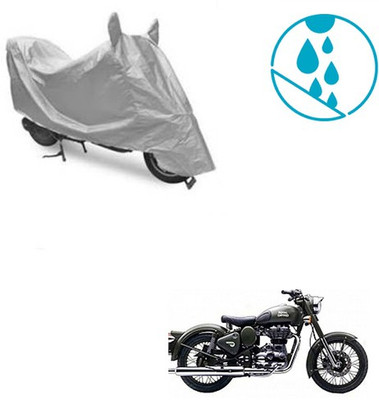 SRENTERPRISES Two Wheeler Cover for Royal Enfield(Battle Green, Silver)