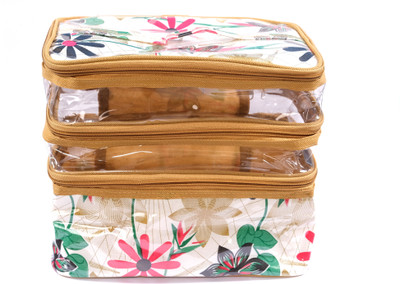 Meher Triple Decker Cosmetic Makeup Toiletry Bag, Storage Case Jewellery Vanity Box (Cream) jewellery Vanity Box (Cream) multi purpose, Vanity Box(Multicolor)