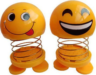 GRAB DEAL Smiley Face Spring Doll for your car dashboard Kids toy Emoji Shaking head Doll Car (Pack Of 2)(Yellow)