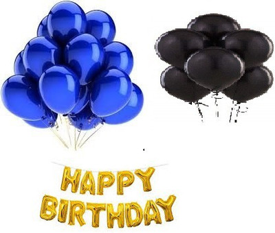 StyleonNation Outright Solid Mettalic Blue Party Balloon Pack of 50 + Mettalic Black Party Balloons Pack of 50 + HAPPYBIRTHDAY Golden Silver Ballons pack of 13 alphabets 