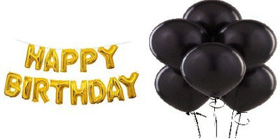 StyleonNation Outright Solid HAPPYBIRTHDAY Golden Ballons pack of 13 alphabets + Mettalic Black Party Balloons Pack of 50 Pieces Balloon(Black, Gold, Pack of 63)