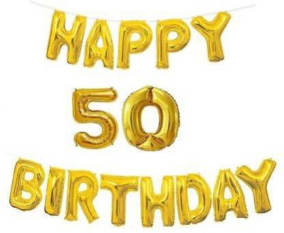 zurani Solid Happy birthday banner Letter Balloon(Gold, Pack of 15)