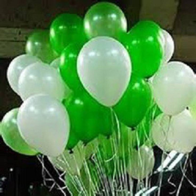 Nayugic Solid Birthday Balloon Green and White 40 Balloon(Green, White, Pack of 40)