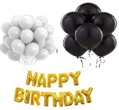 StyleonNation Outright Solid Mettalic White Ballons Pack of 50 + Mettalic Black Party Balloons Pack of 50 + HAPPYBIRTHDAY Golden Ballons pack of 13 alphabets Letter Ballo