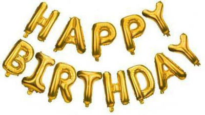 Nayugic Solid Golden Happy Birthday Balloon Balloon(Gold, Pack of 1)