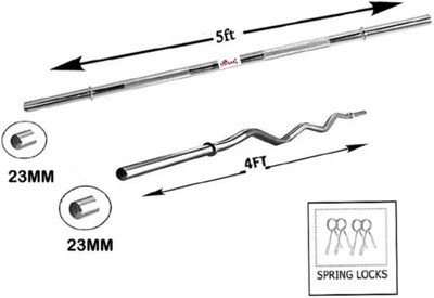 Dinetic 5FT-STRT+4FT-BEND STRONG & HEAVY DUTY GYM ROD COMBO (23mm) WITH SPRING LOCK Weight Lifting Bar