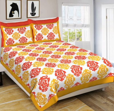 NAVAO 144 TC Cotton Double Printed Flat Bedsheet(Pack of 1, Yellow)