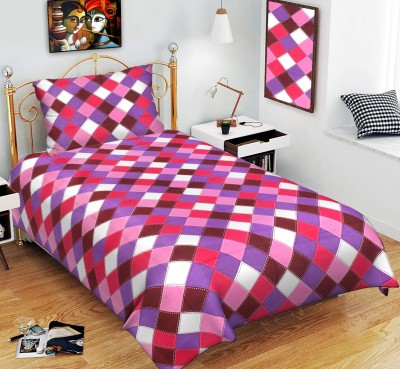 IkBedsheets 144 TC Cotton Single Geometric Flat Bedsheet(Pack of 1, Purple)
