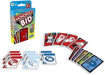 Monopoly Bid Game, Quick-Playing Card Game For 4 Players, Game For Families and Kids Ages 7 and Up Money & Assets Games Board Game