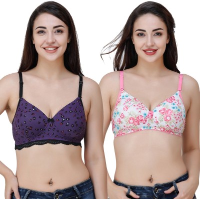 COLLEGE GIRL Free Transparent Strap Women T-Shirt Heavily Padded Bra(Purple, Black, White, Pink)