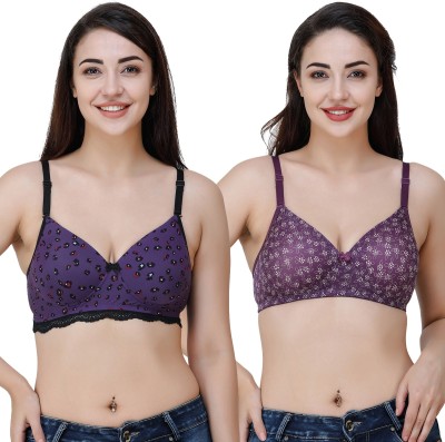 COLLEGE GIRL Women T-Shirt Heavily Padded Bra(Purple, Black, Purple)