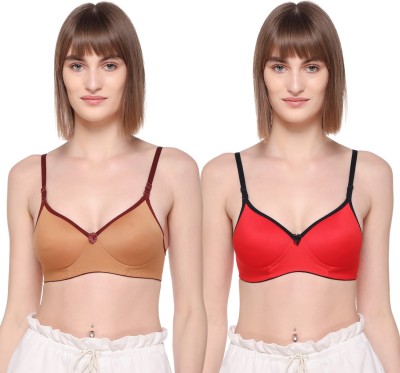 Salsa SA-45 Women T-Shirt Lightly Padded Bra(Brown, Red)