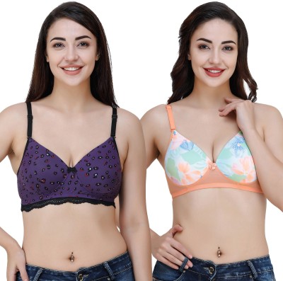 COLLEGE GIRL Free Transparent Strap Women T-Shirt Heavily Padded Bra(Purple, Black, Orange, White)