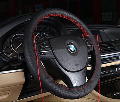 s mangalam Hand Stiched Steering Cover For BMW X5(BLACK & red, Leather)