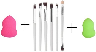 Utrust 6 Pieces Cosmetic Brush Set Eyeshadow Crease Eye Makeup Brushes Kit With 2 Blender Puff(8 Items in the set)