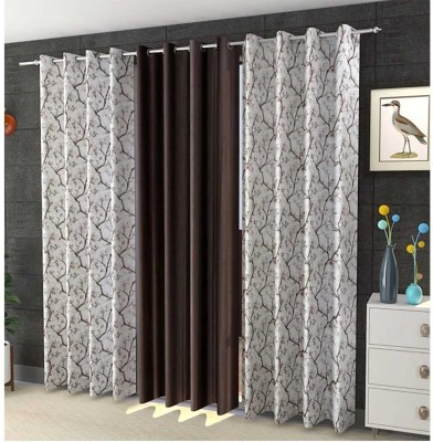 fiona creations 270 cm (9 ft) Polyester Room Darkening Long Door Curtain (Pack Of 3)(Floral, Solid, Brown)