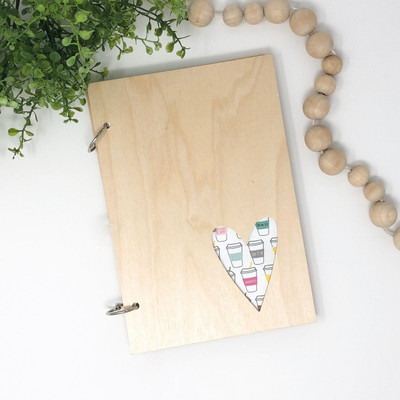 DI-KRAFT Wooden Cover Heart Shape Design diary A5 Diary Unruled 160 Pages(Beige)