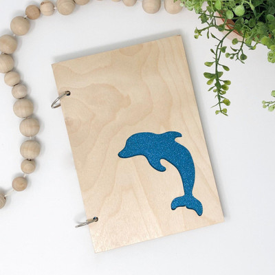 DI-KRAFT Wooden Cover Dolphin Design diary A5 Diary Unruled 160 Pages(Brown)