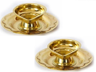 w3rocks Brass Table Diya With Safety Plate Brass (Pack of 2) Table Diya Set(Height: 2 inch)