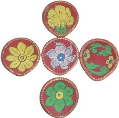 om craft villa Om Craft Villa Clay Handmade Classic Design Colorful Diya Set for Home Decoration (Set of 5) Earthenware (Pack of 5) Table Diya Set(Height: 1 inch)