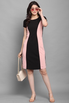 PURVAJA Women Bodycon Pink, Black Dress