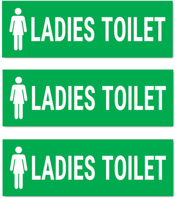 Mindcraftz Ladies Toilet Sign Board Sticker Green color Pack of 3 | 12 x 4 inches Emergency Sign
