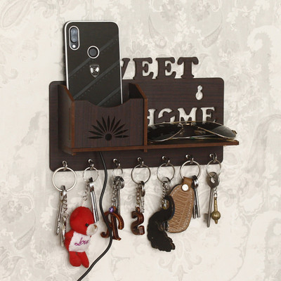 CAPIO ART Wood Key Holder(7 Hooks, Brown)