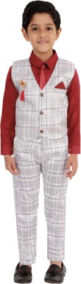 DKG FASHION Boys Party(Festive) Shirt Pant, Waistcoat, Tie(Maroon)